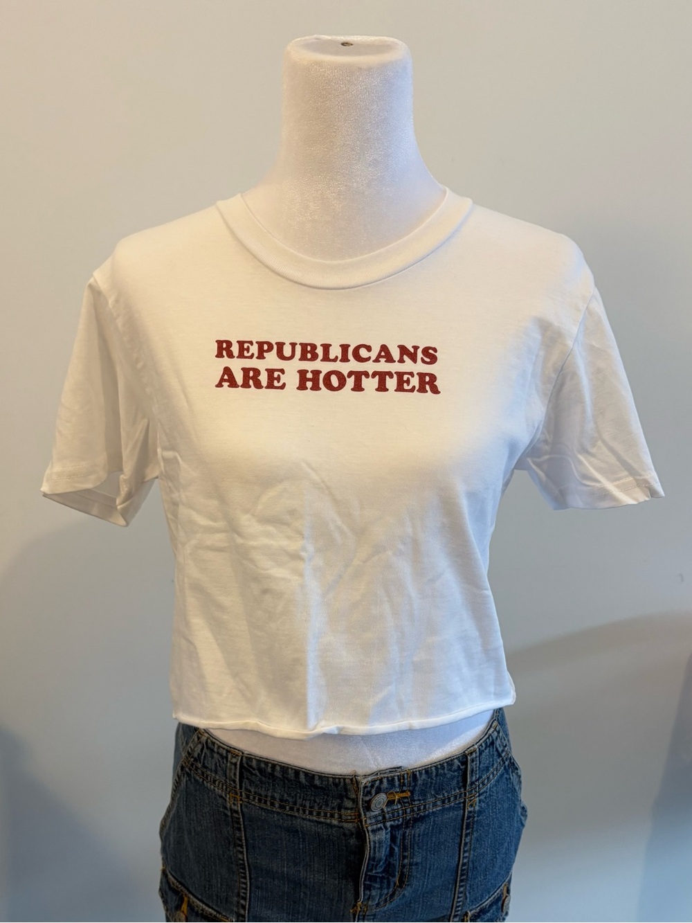 Viral Y2K Republicans Are Hotter Baby Tee White Fitted Crop Top McBling
